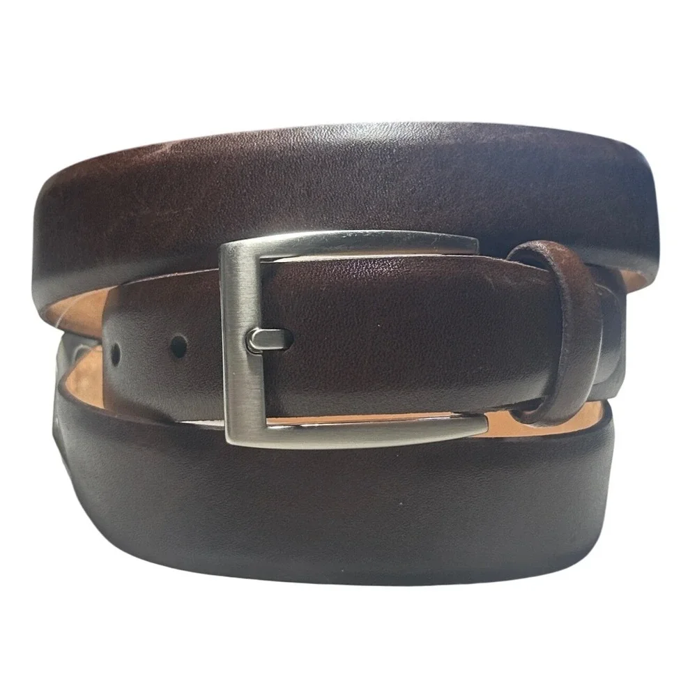 Jos. A. Bank Leather Belt Mens 44 Brown Silver Buckle‎ NWT